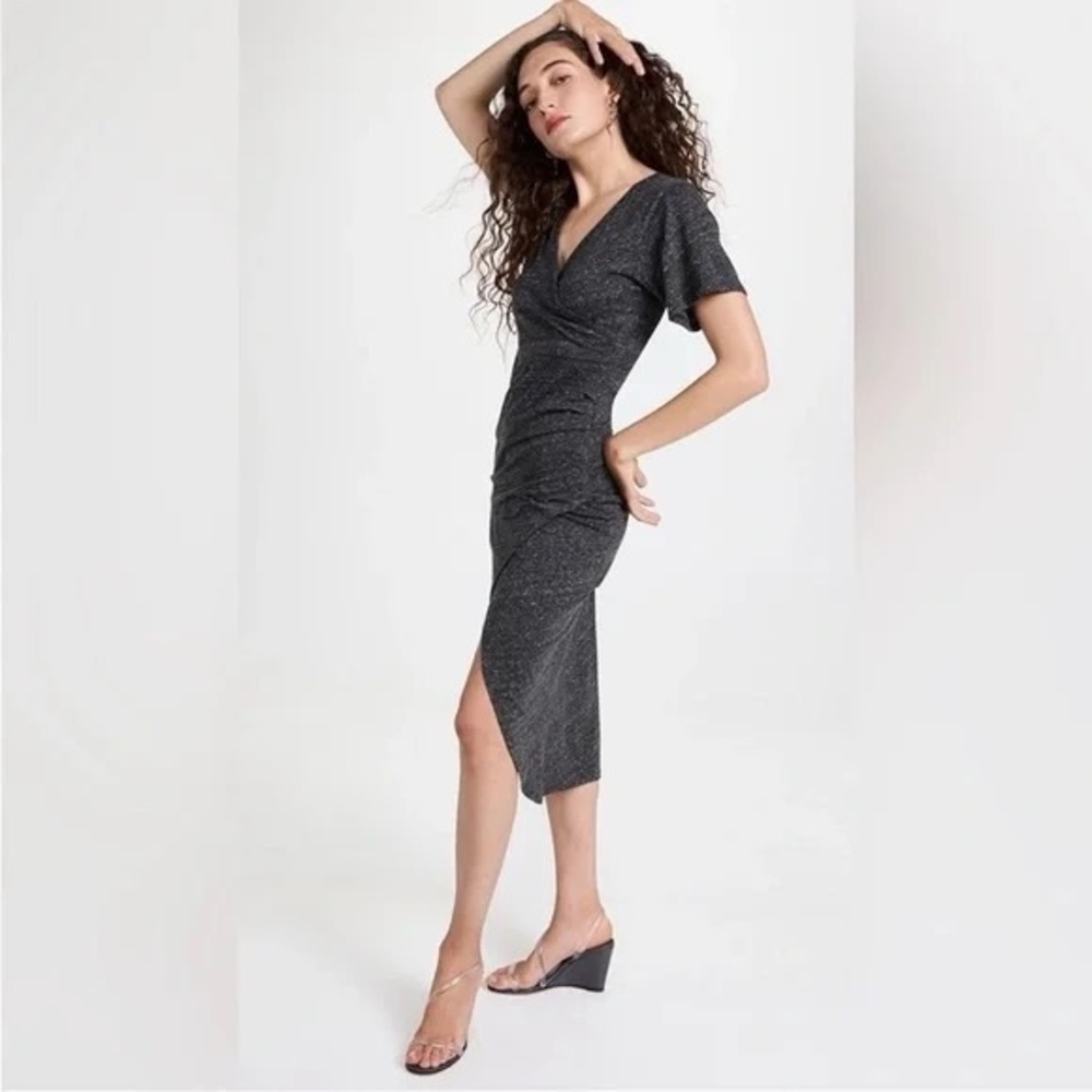 IRO Lemica V Neck Midi Dress in Mixed Grey